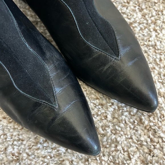 French Sole fs|ny Black Nappa Suede Bootie Point Toe Ankle Boots Block Heel - Picture 5 of 9